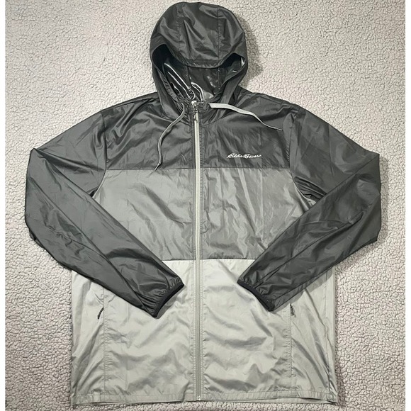 Eddie Bauer Other - Eddie Bauer Mens TXL Black/Grey Colorblock Hooded Windbreaker Jacket